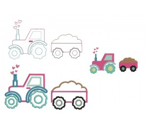 Stickdatei - Traktor Herzen mit Anhänger inkl. Puschendatei